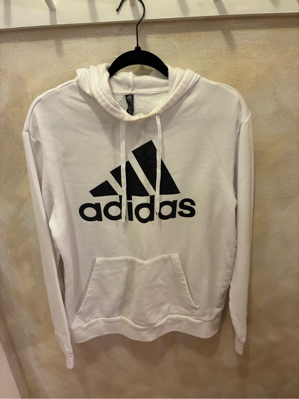 Adidas Mens White Hoodie Sweatshirt with Black Logo Size Medium